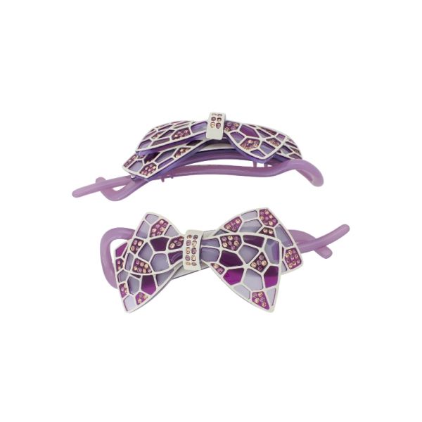JEWELRY - RESIN BRACKET FOR HAIR WITH GLASS CRYSTALS SH108 - RIBBON - 10.5x4.0x2.6cm PURPLE (LIGHT)-PURPLE (DARK)-ECRU (LIGHT) - PACKAGE 2pcs.  