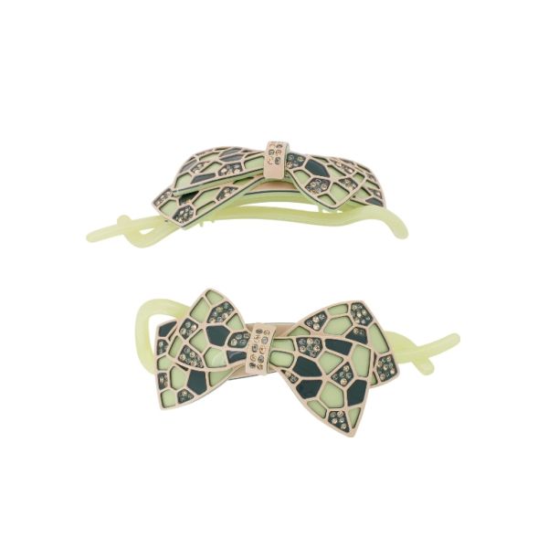 JEWELRY - RESIN BRACKET FOR HAIR WITH GLASS CRYSTALS SH108 - RIBBON - 10.5x4.0x2.6cm PEACH-GREEN (LIGHT)-GREEN (DARK) - PACKAGE 2pcs.   
