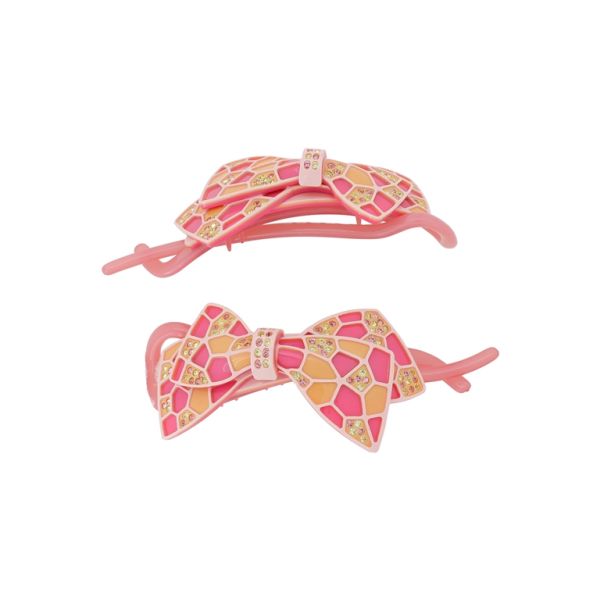 JEWELRY - RESIN BRACKET FOR HAIR WITH GLASS CRYSTALS SH108 - RIBBON - 10.5x4.0x2.6cm PINK (LIGHT)-PINK (DARK)-ORANGE - PACKAGE 2pcs. 