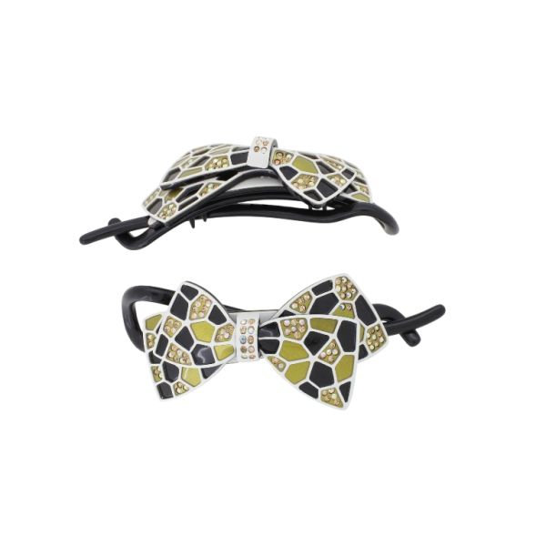 JEWELRY - RESIN BRACKET FOR HAIR WITH GLASS CRYSTALS SH108 - RIBBON - 10.5x4.0x2.6cm BLACK-GOLD-WHITE - 1pcs.   