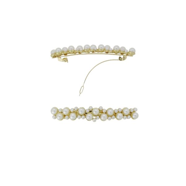 JEWELRY - RESIN BRACKET FOR HAIR WITH PEARLS SH109 - 8.7x1.2x1.5cm GOLD AND WHITE - PACKAGE 6pcs.   