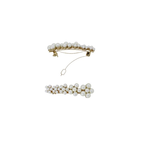 JEWELRY - RESIN BRACKET FOR HAIR WITH PEARLS SH110 - 6.3x1.9x2.0cm GOLD AND WHITE - PACKAGE 6pcs.   