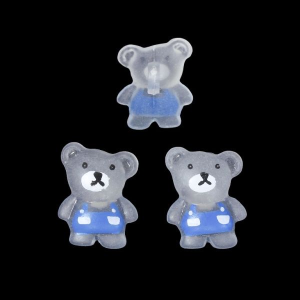 PLASTIC BEADS - BUTTON TYPE - BEAR 01 TRANSPARENT - 19x15mm WHITE AND BLUE - PACKAGE 200g (410pcs.) Hole-3.0mm