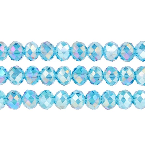 GLASS BEADS - FACETED RONDELLE CRYSTALS - 10x8mm - АВ TRANSPARENT - BLUE (LIGHT) 008AB - STRING (70pcs.) Hole-1.5mm