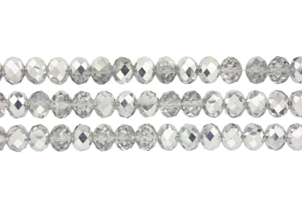 GLASS BEADS - FACETED RONDELLE CRYSTALS - 10x8mm - TRANSPARENT - SILVER HALF-METALLIC 108 - PACKAGE (3x70pcs.) Hole-1.5mm