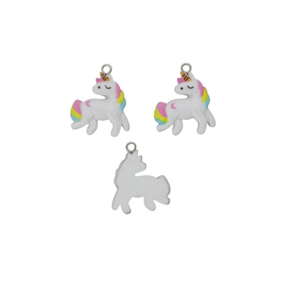 ПЛАСТМАСОВИ МЪНИСТА - РЕЗИН 3D - ВИСУЛКА - ЕДНОРОГ 07 - 20х26х5мм БЯЛО И МИКС - 2 бр. Отвор-2.0мм