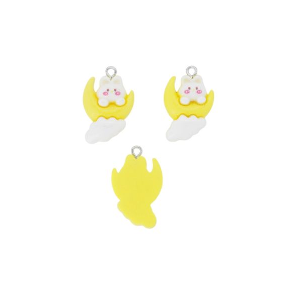 ПЛАСТМАСОВИ МЪНИСТА - РЕЗИН 3D - ВИСУЛКА - ЗАЕК 21 С ЛУНА - 18х28х6мм ЖЪЛТО-ЕКРЮ-РОЗОВО Т. - ПАКЕТ 30 бр. Отвор-2.0мм