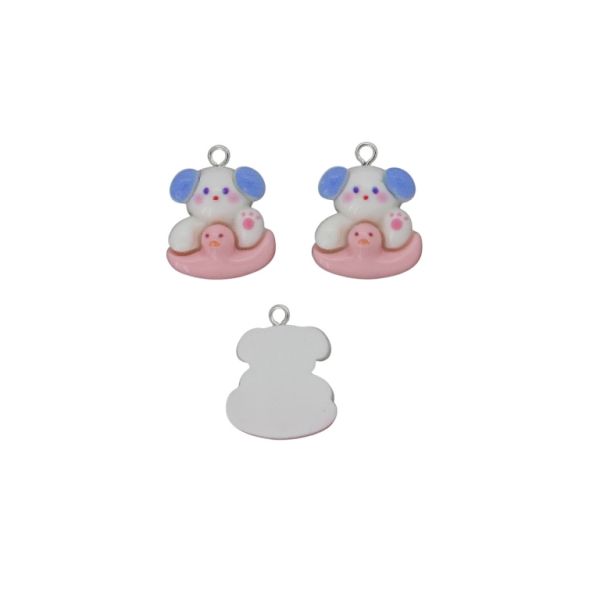 PLASTIC BEADS - RESIN 3D - PENDANT - DOG 07 WITH LIFEBUOY DUCK - 19x23x7mm WHITE-PINK-BLUE - PACKAGE 30pcs. Hole-2.0mm