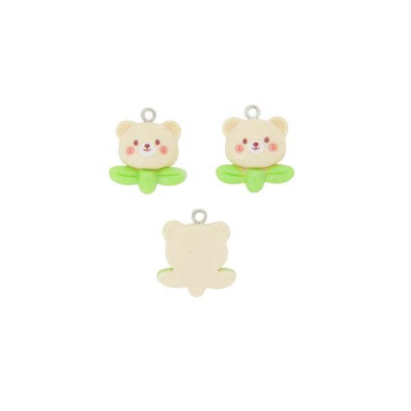 PLASTIC BEADS - RESIN 3D - PENDANT - BEAR 39 - 20x23x8mm ECRU-GREEN (LIGHT) - PACKAGE 30pcs. Hole-2.0mm