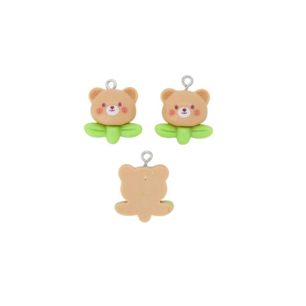 PLASTIC BEADS - RESIN 3D - PENDANT - BEAR 39 - 20x23x8mm BROWN (LIGHT)-GREEN (LIGHT) - PACKAGE 30pcs. Hole-2.0mm