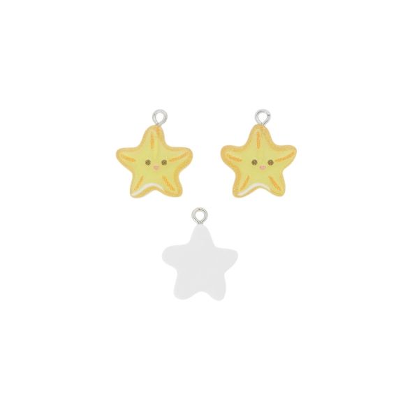 ПЛАСТМАСОВИ МЪНИСТА - РЕЗИН 3D - ВИСУЛКА - МОРСКА ЗВЕЗДА 02 - 19х21х3мм ЖЪЛТО СВ.-ОРАНЖЕВО - 2 бр. Отвор-2.0мм