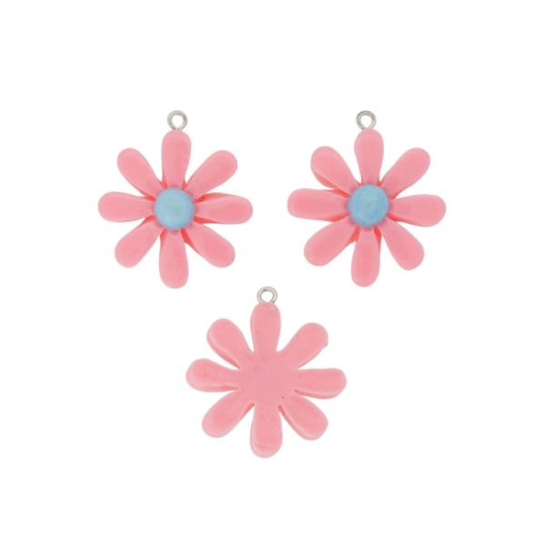 PLASTIC BEADS - RESIN 3D - PENDANT - FLOWER 24 - 29x34x8mm PINK AND BLUE - 2pcs. Hole-2.0mm