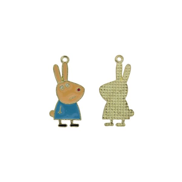 METAL BEADS WITH ENAMEL - PENDANT - RABBIT 11 - 14x30x1.6mm PINK (LIGHT)-BLUE - 4pcs. Hole-1.7mm