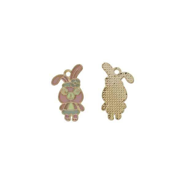 METAL BEADS WITH ENAMEL - PENDANT - RABBIT 12 - 13x24x1.6mm PINK (LIGHT)-BLUE (LIGHT)-ECRU - 4pcs. Hole-2.0mm