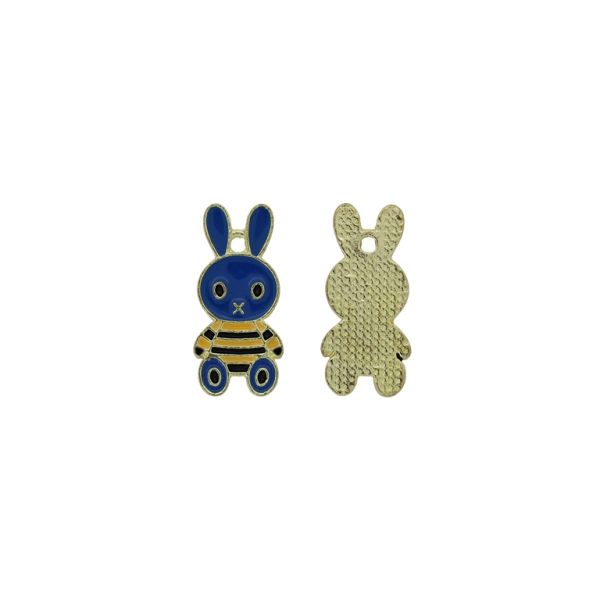 METAL BEADS WITH ENAMEL - PENDANT - RABBIT 14 - 12x25x1.5mm BLUE (DARK)-YELLOW-BLACK - PACKAGE 30pcs. Hole-1.7mm