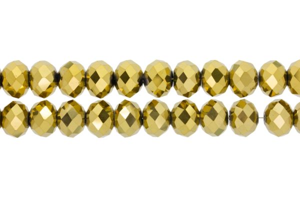 GLASS BEADS - FACETED RONDELLE CRYSTALS - 12x9mm - METALLIC - GOLD 111 - STRING (72pcs.) Hole-1.8mm