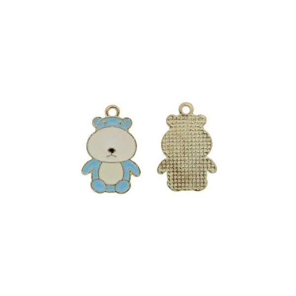 METAL BEADS WITH ENAMEL - PENDANT - DOG 09 - 15x23x1.5mm BLUE (LIGHT)-ECRU - PACKAGE 40pcs. Hole-2.0mm