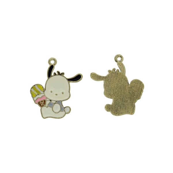 METAL BEADS WITH ENAMEL - PENDANT - DOG 11 WITH ICE CREAM - 24x27x1.5mm ECRU-YELLOW-PINK - PACKAGE 30pcs. Hole-1.8mm