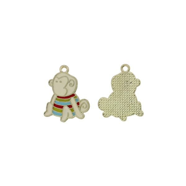 METAL BEADS WITH ENAMEL - PENDANT - MONKEY 03 - 19x23x1.5mm WHITE-RED-BLUE (LIGHT) - PACKAGE 30pcs. Hole-2.0mm