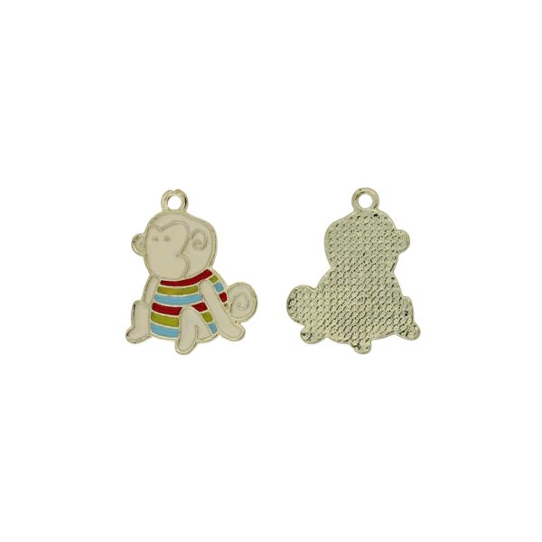 METAL BEADS WITH ENAMEL - PENDANT - MONKEY 03 - 19x23x1.5mm ECRU-RED-BLUE (LIGHT) - PACKAGE 30pcs. Hole-2.0mm