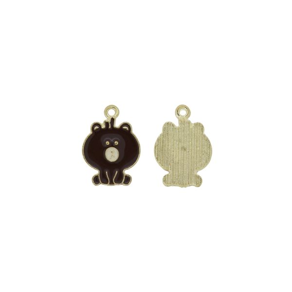 METAL BEADS WITH ENAMEL - PENDANT - BEAR 07 - 15x21x1.5mm BROWN (DARK)-ECRU - 4pcs. Hole-2.0mm