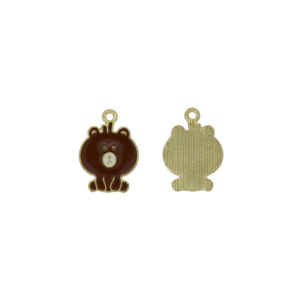 METAL BEADS WITH ENAMEL - PENDANT - BEAR 07 - 15x21x1.5mm BROWN-ECRU - PACKAGE 40pcs. Hole-2.0mm