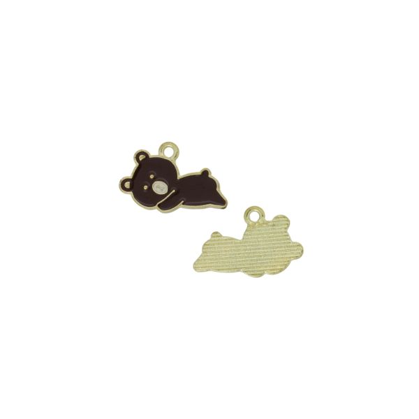 METAL BEADS WITH ENAMEL - PENDANT - BEAR 12 - 15x8x1.5mm BROWN (DARK)-ECRU - PACKAGE 50pcs. Hole-1.8mm