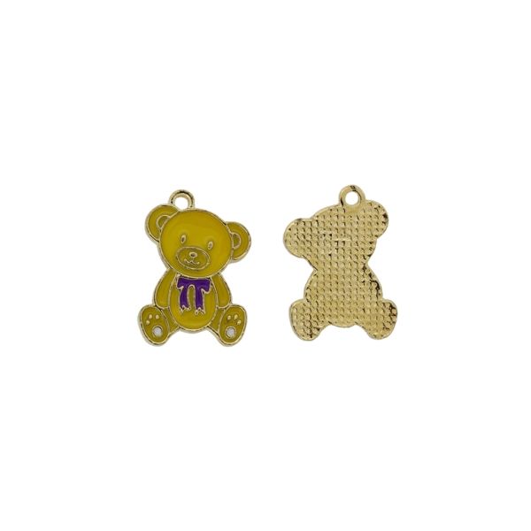 METAL BEADS WITH ENAMEL - PENDANT - BEAR 14 - 15x23x1.5mm YELLOW-PURPLE - 3pcs. Hole-2.0mm