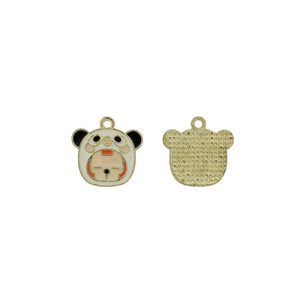 METAL BEADS WITH ENAMEL - PENDANT - BEAR 15 - 18x18x1.5mm ECRU-BLACK-BEIGE (LIGHT) - 3pcs. Hole-1.8mm