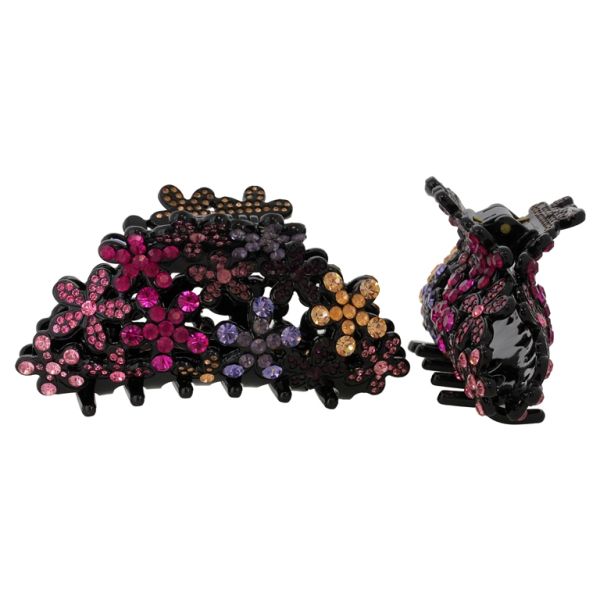 JEWELRY - BRACKET - CLAW HAIR CLIP WITH GLASS CRYSTALS SH092 - ЦВЕТЕ - 10x4.6x3.0cm BLACK-CYCLAMEN-PURPLE - PACKAGE 2pcs.
