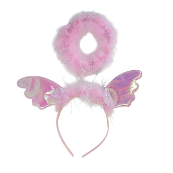 JEWELRY - ACCESSORY FOR HAIR - TIARA D052 - PLASTIC - HALO AND WINGS - PINK AND SILVER - 1pc.