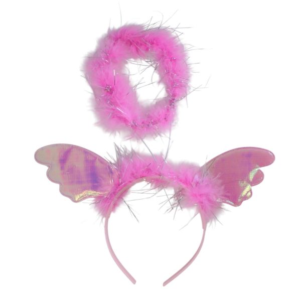 JEWELRY - ACCESSORY FOR HAIR - TIARA D052 - PLASTIC - HALO AND WINGS - PINK (DARK) AND SILVER - 1pc.