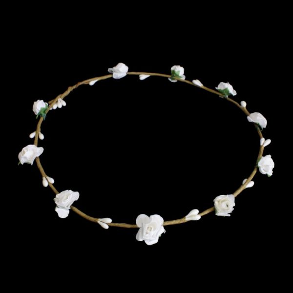БИЖУТЕРИЯ - АКСЕСОАР ЗА КОСА - ДИАДЕМА ВЕНЕЦ С ЦВЕТЯ D040 - ТЕЛ И ХАРТИЯ - БЯЛО И ЗЕЛЕНО - 1 бр.