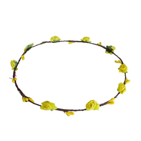 БИЖУТЕРИЯ - АКСЕСОАР ЗА КОСА - ДИАДЕМА ВЕНЕЦ С ЦВЕТЯ D040 - ТЕЛ И ХАРТИЯ - ЖЪЛТО И ЗЕЛЕНО - ПАКЕТ 6 бр.