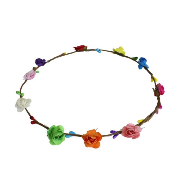 JEWELRY - ACCESSORY FOR HAIR - TIARA WREATH WITH FLOWERS D040 - WIRE AND PAPER - GREEN AND MIX - 1pc.