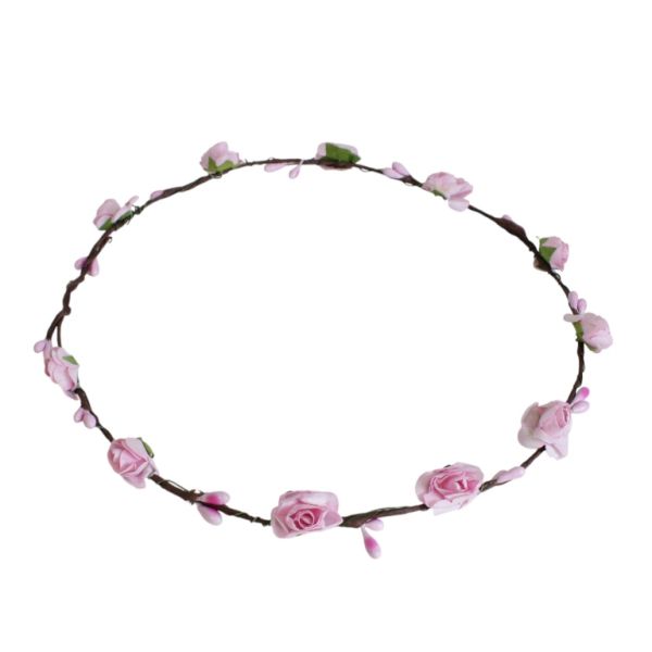 БИЖУТЕРИЯ - АКСЕСОАР ЗА КОСА - ДИАДЕМА ВЕНЕЦ С ЦВЕТЯ D040 - ТЕЛ И ХАРТИЯ - РОЗОВО И ЗЕЛЕНО - ПАКЕТ 6 бр.
