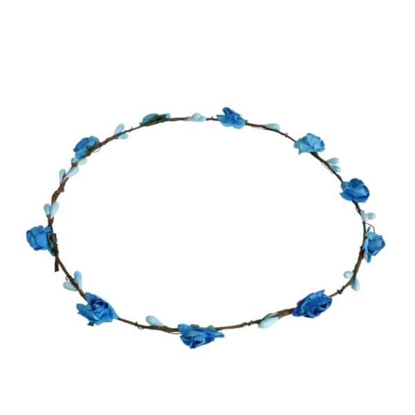 JEWELRY - ACCESSORY FOR HAIR - TIARA WREATH WITH FLOWERS D040 - WIRE AND PAPER - BLUE AND GREEN - 1pc.