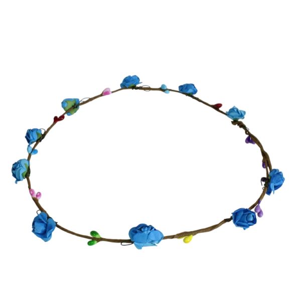 JEWELRY - ACCESSORY FOR HAIR - TIARA WREATH WITH FLOWERS D040 - WIRE AND PAPER - BLUE AND MIX - 1pc.