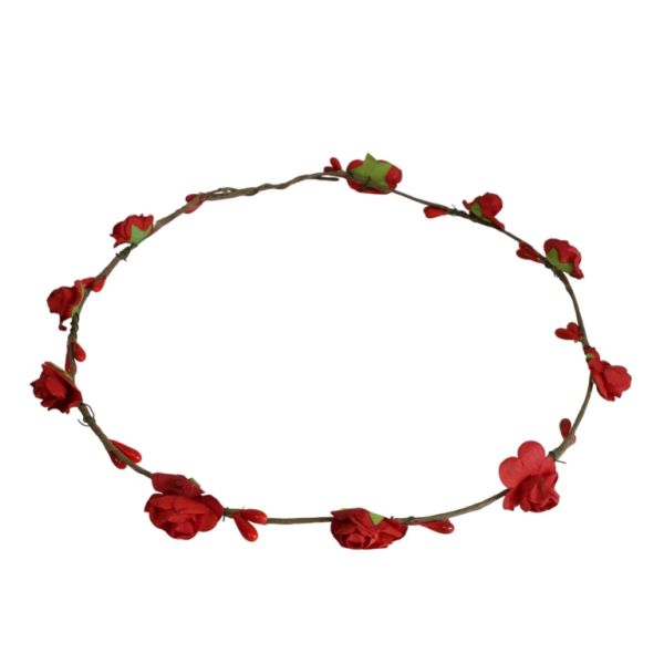 БИЖУТЕРИЯ - АКСЕСОАР ЗА КОСА - ДИАДЕМА ВЕНЕЦ С ЦВЕТЯ D040 - ТЕЛ И ХАРТИЯ - ЧЕРВЕНО И ЗЕЛЕНО - 1 бр.