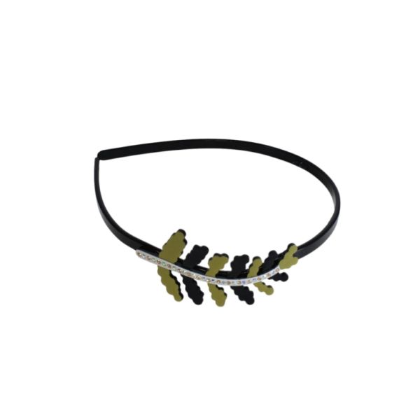 БИЖУТЕРИЯ - АКСЕСОАР ЗА КОСА - ДИАДЕМА С КРИСТАЛИ D041 - ПЛАСТМАСА И СТЪКЛО - ЛИСТО - ЧЕРНО-ЗЛАТИСТО-БЯЛО (АВ) - ПАКЕТ 6 бр.