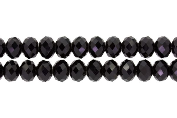 GLASS BEADS - FACETED RONDELLE CRYSTALS - 12x9mm - OPAQUE - BLACK 002 - PACKAGE (2x72pcs.) Hole-1.8mm