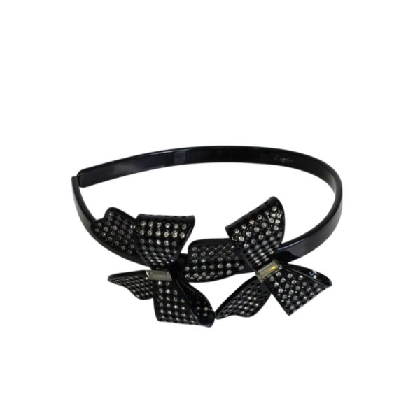 JEWELRY - ACCESSORY FOR HAIR - TIARA WITH CRYSTALS D042 - PLASTIC AND GLASS - RIBBON - BLACK AND WHITE - 1pc.