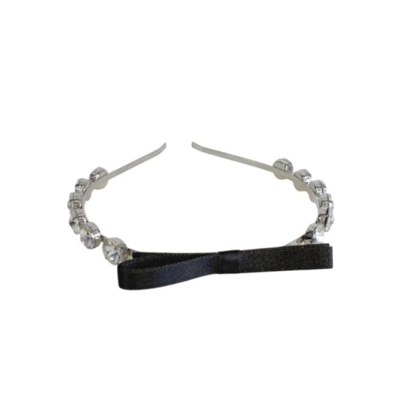 JEWELRY - ACCESSORY FOR HAIR - TIARA WITH CRYSTALS D044 - METAL AND GLASS - RIBBON - NICKEL-BLACK-WHITE - 1pc.