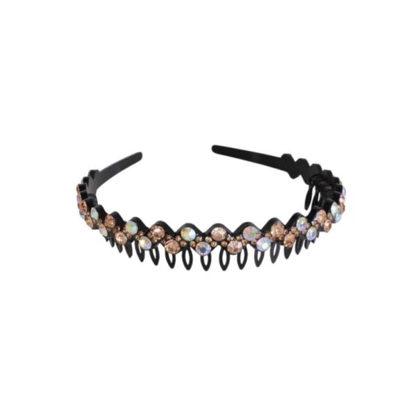 JEWELRY - ACCESSORY FOR HAIR - TIARA WITH CRYSTALS D045 - PLASTIC AND GLASS - BLACK-BEIGE-WHITE (AB) - 1pc.