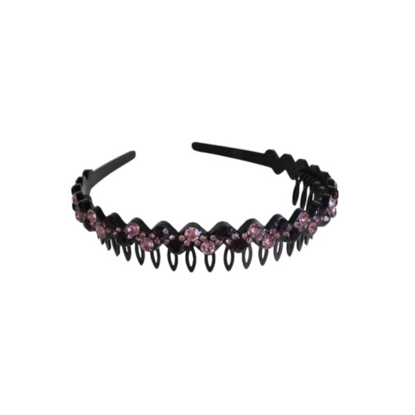 JEWELRY - ACCESSORY FOR HAIR - TIARA WITH CRYSTALS D045 - PLASTIC AND GLASS - BLACK-PURPLE (DARK)-PINK - 1pc.