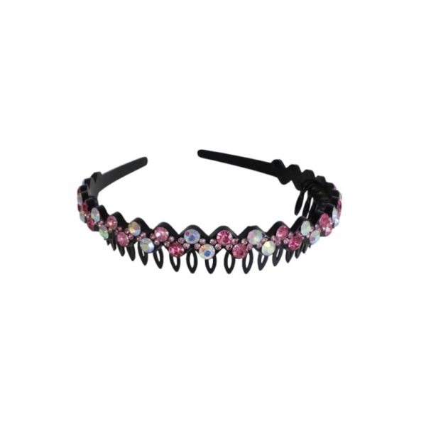 JEWELRY - ACCESSORY FOR HAIR - TIARA WITH CRYSTALS D045 - PLASTIC AND GLASS - BLACK-PINK-WHITE (AB) - 1pc.