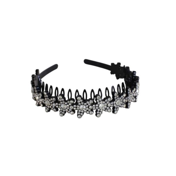 JEWELRY - ACCESSORY FOR HAIR - TIARA WITH CRYSTALS D046 - PLASTIC AND GLASS - BLACK AND WHITE - 1pc.