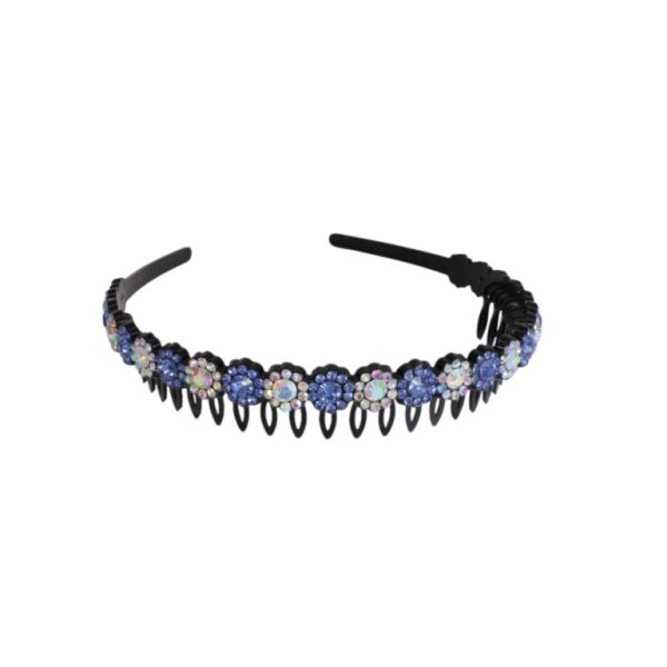 JEWELRY - ACCESSORY FOR HAIR - TIARA WITH CRYSTALS D047 - PLASTIC AND GLASS - BLACK-BLUE-WHITE (AB) - 1pc.