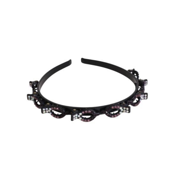 JEWELRY - ACCESSORY FOR HAIR - TIARA WITH HAIR CLIPS - PLASTIC AND CRYSTALS - ELLIPSE D043 - BLACK-PURPLE-WHITE (AB) - 1pc.