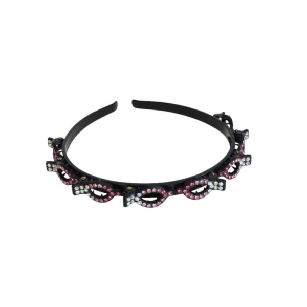 JEWELRY - ACCESSORY FOR HAIR - TIARA WITH HAIR CLIPS - PLASTIC AND CRYSTALS - ELLIPSE D043 - BLACK-PINK-WHITE (AB) - 1pc.